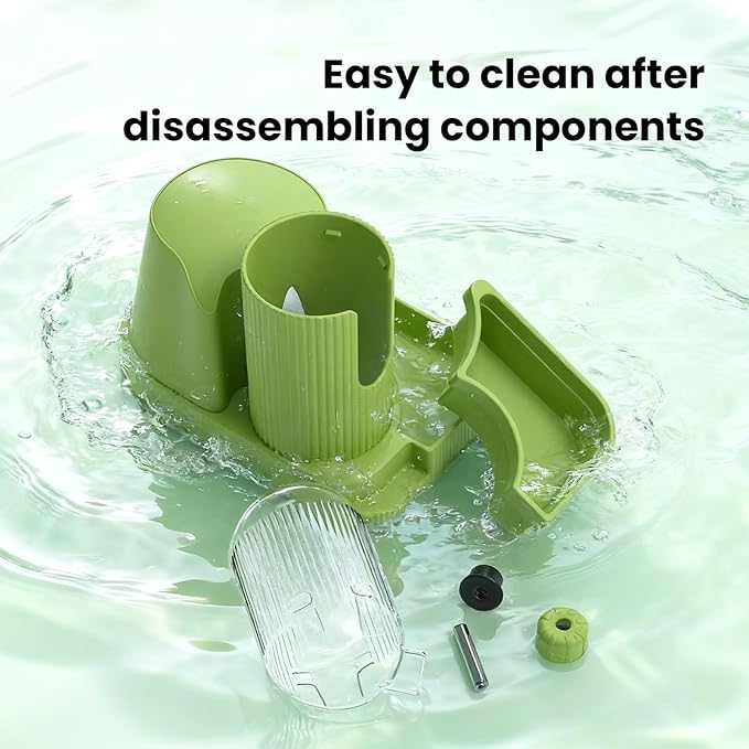 3 in 1 Hamster Water Bottle No Drip Automatic Water Dispenser with Food Bowl Container & Hideout Base Hut for Dwarf Hamster Mouse Rat Gerbils Mice Cage Accessories (Green)
