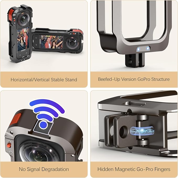 AMAZEAR Metal Protective Case for Insta360 X5 Accessories, Insta 360 X5 Multifunction Utility Frame Stronger Construction Aluminum Cage with Quick-Release Safety Lock, Various Expansion Mounts