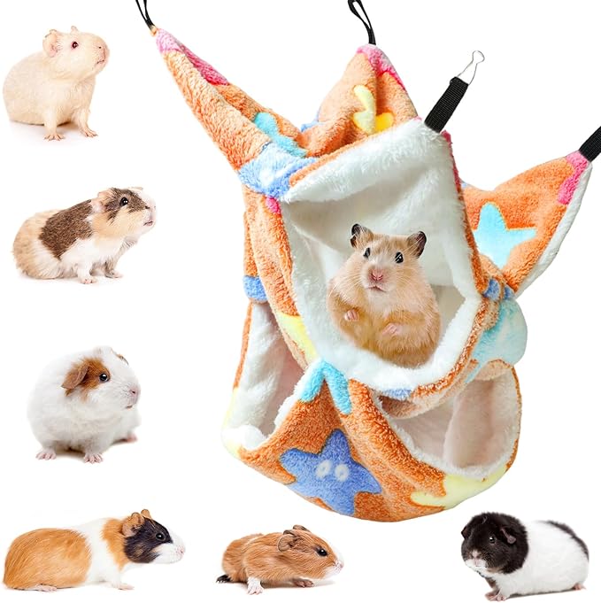 3-Tier Small Pet Hammock - Pet Hanging Nap Sack, Sleep Bag Bed, Hanging Bed for Multi-Pet Cages, Cage Hammock Beds for Rat, Ferret, Sugar Glider, Hamster, Squirrel