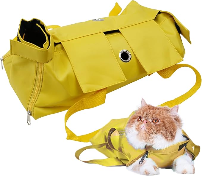 Cat’s Restraint Bag for Claw Care Nail Trimming Anti-Scratching Grooming Bag for Cats Medical Examination(Yellow-s)