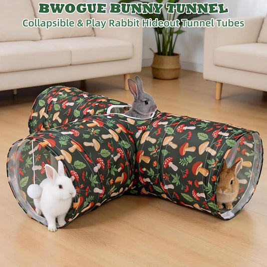 BWOGUE Bunny Tunnels & Tubes Collapsible 3 Way Bunny Hideout Small Animal Activity Tunnel Toys for Dwarf Rabbits Guinea Pigs Kitty