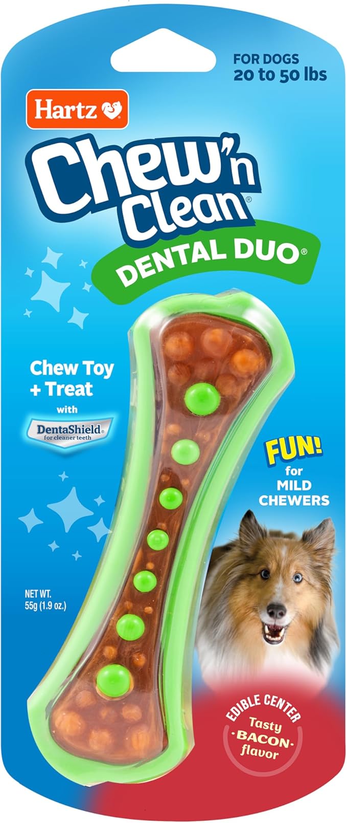 HARTZ Chew 'n Clean Dental Duo Bacon Flavored Dog Chew Toy - 1 Count