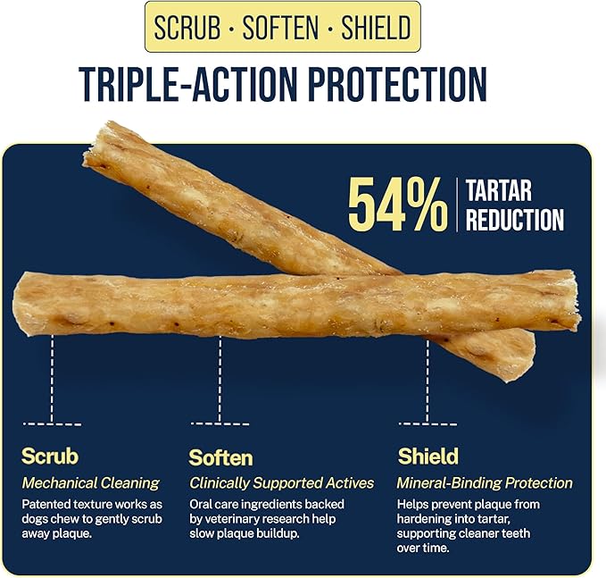 Tartar Shield Soft Rawhide Chews | Safe Dental Treats for Small Dogs | Vet VOHC Approved | Daily Bone Cleans Teeth & Gums Fresh Breath Oral Health Support | USA Made | (Small Dogs / 12 Count)
