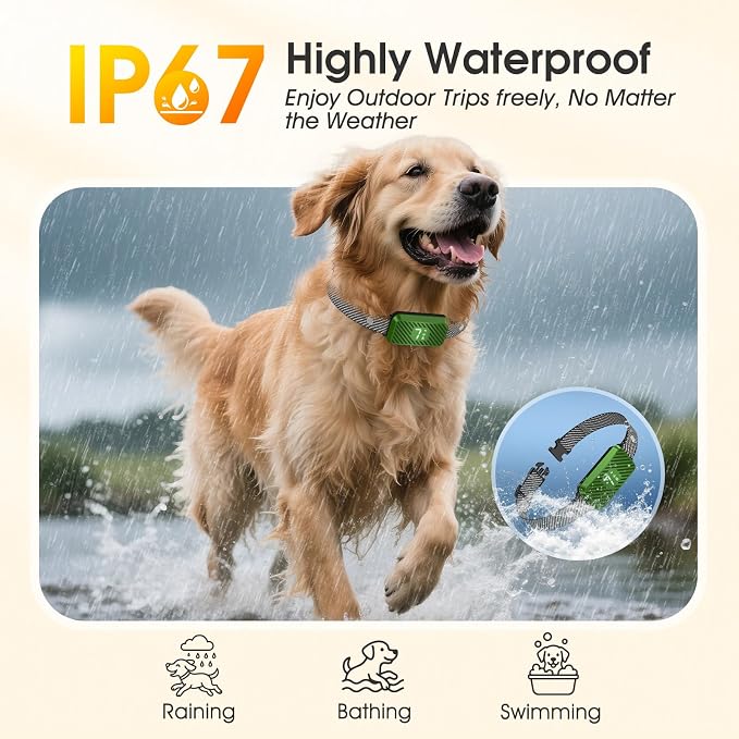 Dog Bark Collar for Large Medium Small Dogs, Effective No-Bark Collar, Smart Barking Collar, Rechargeable Bark Collar with 7 Sensitivity, 3 Modes, Waterproof, Grass Green