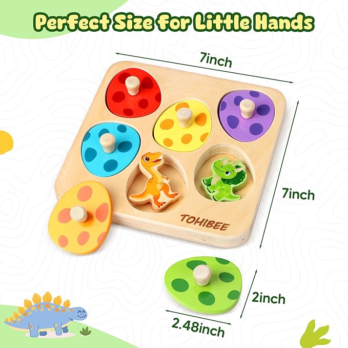 Wooden Puzzles for Toddlers 1-3, Dinosaur Matching Egg Puzzle Montessori Toys for 1 2 3 Year Old Boy Girl Gifts, Preschool Education Learning Toys