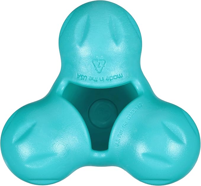 WEST PAW Zogoflex Tux Treat Dispensing Dog Chew Toy – Interactive Chewing Toy for Dogs – Dog Games for Aggressive Chewers, Fetch, Catch – Holds Kibble, Treats, Small 4", Teal
