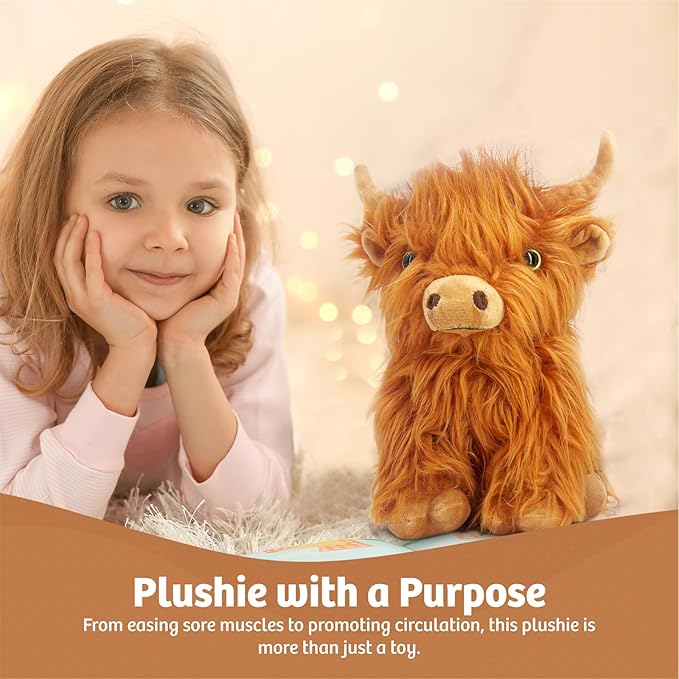 Marysun Highland Cow Stuffed Animal Toy Non-Microwavable Brown Stuffed Animal Gift for Girls and Kids, 9.8in, 0.5lb