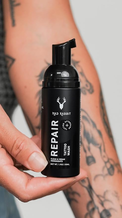 Mad Rabbit Tattoo Aftercare Soap - Tattoo Soap for New Tattoo - Fragrance Free Foam Wash - Unscented, Cleaner Made with Clean + Vegan Ingredients, 2oz