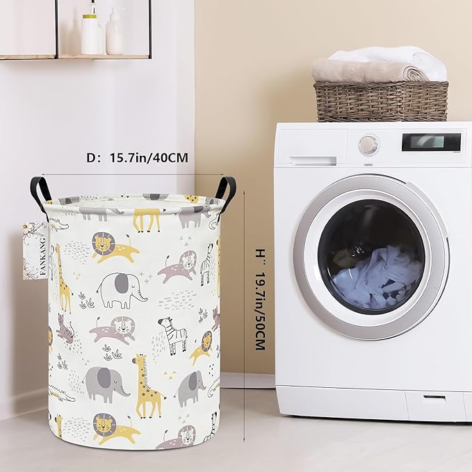 Storage Basket, Nursery Hamper Canvas Laundry Basket Foldable with Waterproof PE Coating Large Storage Baskets for Kids Boys and Girls, Office, Bedroom, Clothes,Toys(Lovely Animals)