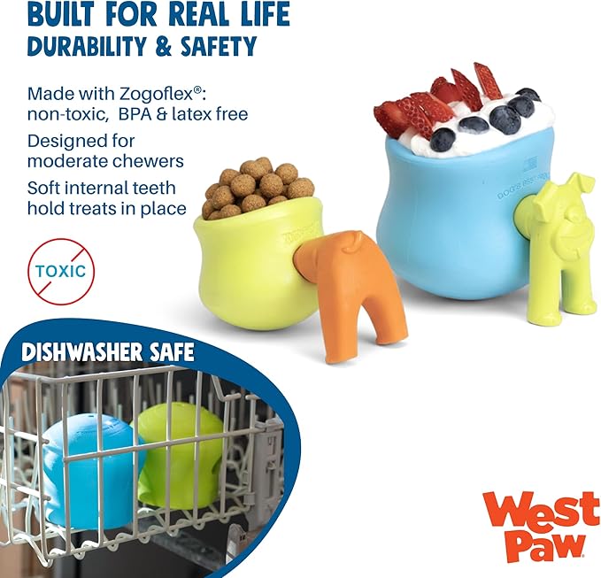 WEST PAW Zogoflex Toppl Interactive Treat Dispensing Puzzle Dog Toy for Mental Stimulation & Enrichment-Holds Kibble & Treats-Lickable, Freezable & Dishwasher Safe-Made in USA-XL-Tangerine