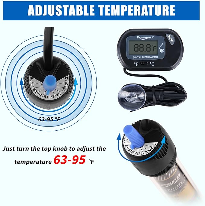FREESEA 100 Watt Aquarium Fish Tank Heater with Aquarium Submersible Thermometer