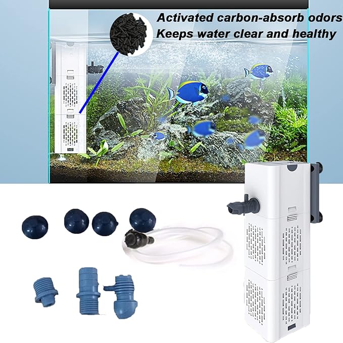 Ultra Quiet Fish Tank Filter 4-in-1 Internal Aquarium Filter ,500-1800L/H Submersible Water Filter Pump Multifunctional Filter Water Pump for Betta, Turtle, Pond fish, Garden. (6W 134GPH (500L/H))