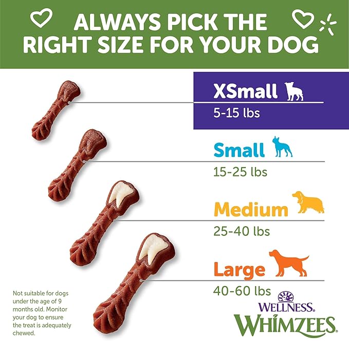 Wellness WHIMZEES Brushzees Dog Dental Treat, VOHC Accepted Chews, Freshens Breath, Extra-Small Size, 4.2 oz Bag, 16 Count