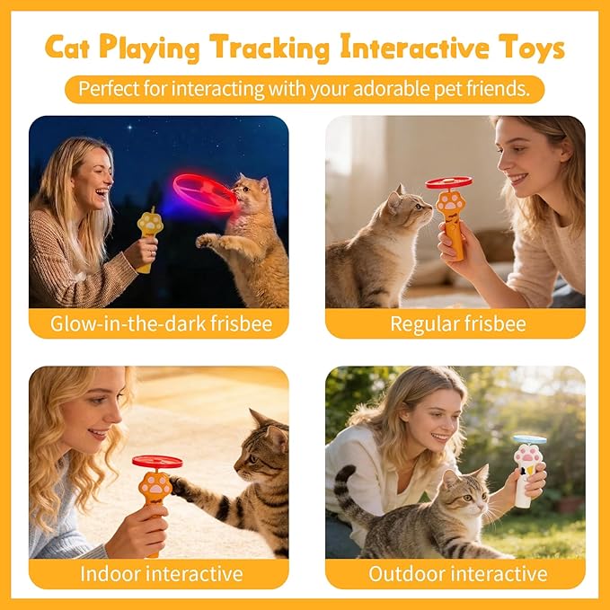 Cat Fetch Toy, Rechargeable Flying Disc Launcher Toy with 6 Flying Discs, Cat Toy Launcher, Flying Bird Cat Toy, Cat Interactive Toys for Outdoor and Indoor (White)