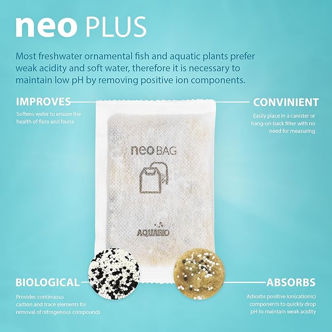 Aquario Neo Plus - Aquarium Filter Media - Aquarium Water Softener & pH Down for Plants, Enhances Aquatic Health, Ideal for Freshwater Aquariums - 8-Count Bags
