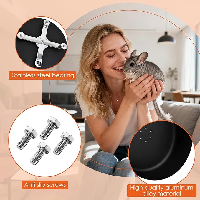Enhanced 15" Aluminum Alloy Exercise Wheel for Chinchillas, Ultra-Quiet Noiseless Running Wheel with Wide Track for Hamsters, Hedgehogs, Squirrels and Other Small Pets, Durable Easy-Clean Design