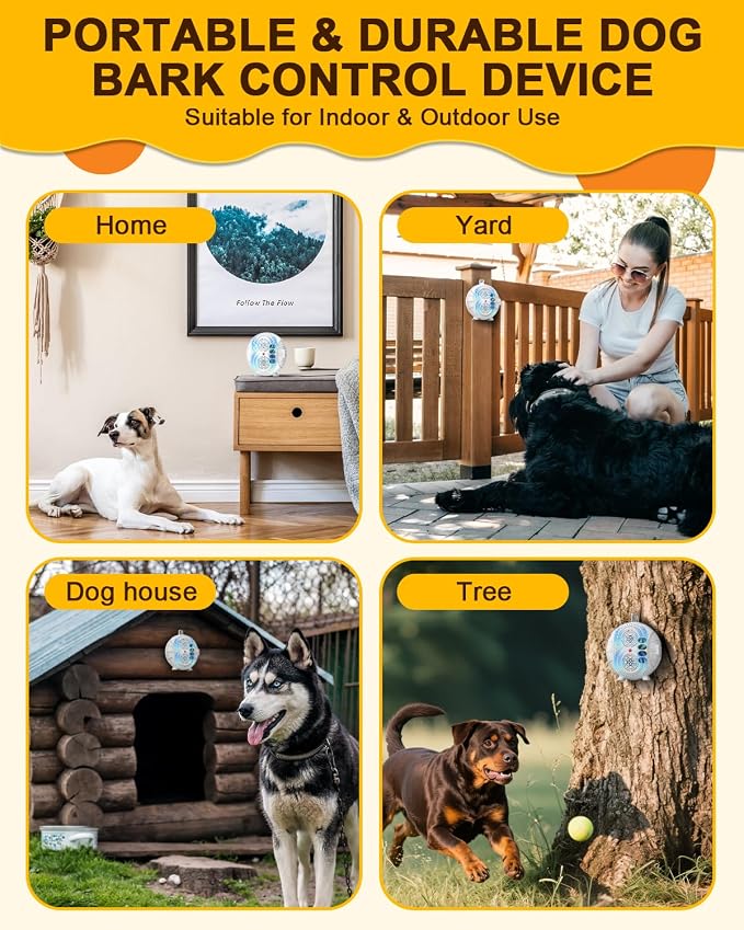 Anti Barking Device for Dogs, Rechargeable Ultrasonic Bark Box with 3 Modes, Dog Bark Deterrent Device Up to 35Ft Range, Dog Barking Silencer for Indoor and Outdoor Use (White)