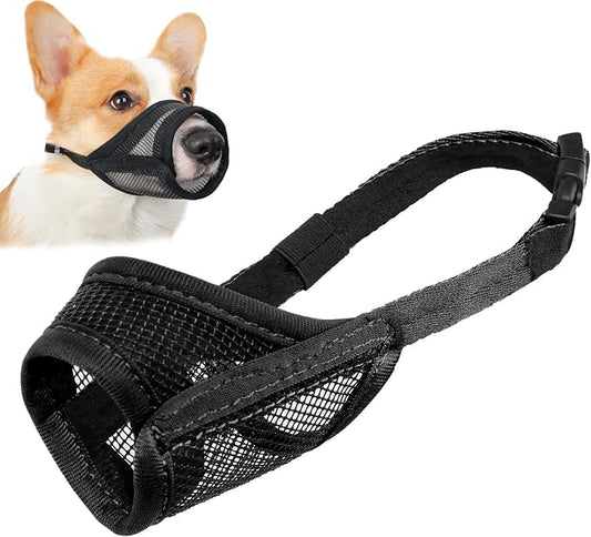 LUCKYPAW Mesh Dog Muzzle for Small Medium Large Dogs, Soft Dog Muzzle to Prevent Biting Chewing, Drinkable Breathable Adjustable Puppy Chihuahua, Yorkshire(XS(Snout: 3¼"-4¼"), Black)
