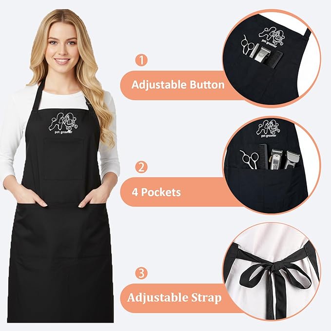 Gliitatu 2 Pack Dog Grooming Apron Smock Waterproof Apron for Dog Groomer Hair Stylist Apron Barber Apron for Salon