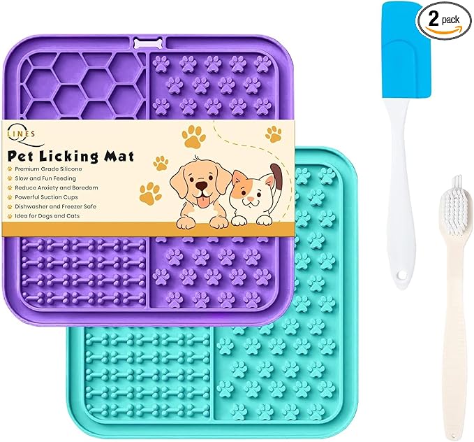 Lick Mat for Dogs - Slow Feeder Licking Mat with Suction Cups for Peanut Butter, Food Treats & Yogurt - 2 Pack