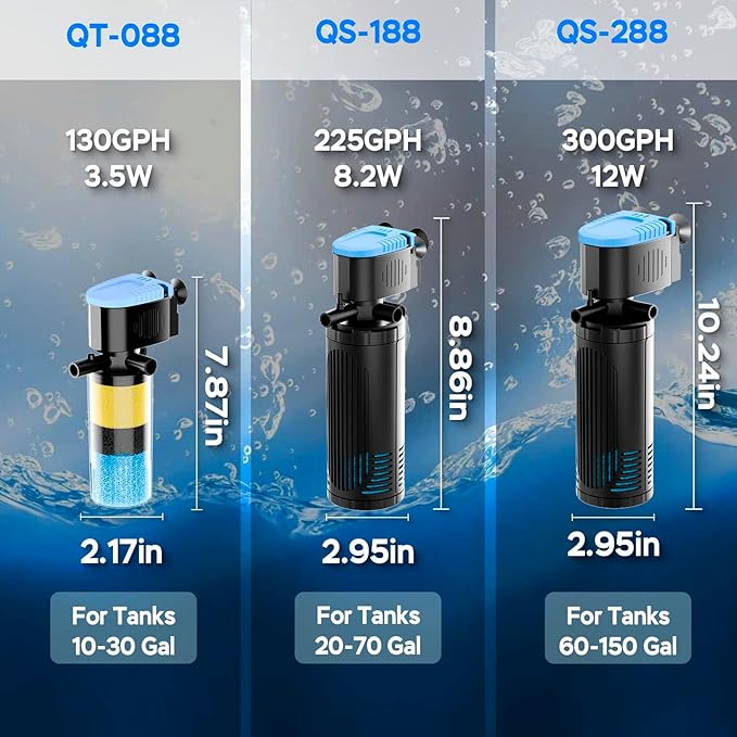 AquaMiracle 130GPH Internal Aquarium Filter, 3-Stage Fish Tank Filter with Dual Outlets & Aeration, Submersible Turtle Filter for 10-30 Gallon Tanks
