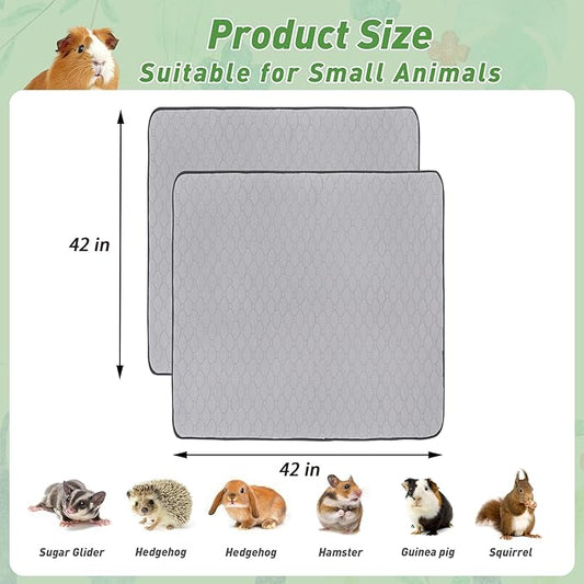 2Pack Guinea Pig Cage Liners, 36''X36'' Washable Guinea Pig Pee Pads, Non Slip Reusable Super Absorbent Guinea Pig Training Mat Bedding Fleece for Small Animals Hamster Rabbit Chinchilla Rat