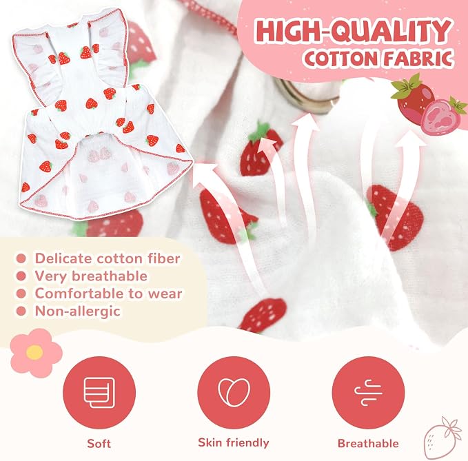 Dog Dresses for Small Dogs Girl Female Clothes Cat Clothes Cat Dress Cute Cotton Extra Summer Bow Decor Printed Strawberry Dog Birthday Outfit Small Puppy Clothes White XL