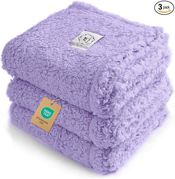 1 Pack 3 Calming Blankets Fluffy Premium Fleece Pet Blanket Soft Sherpa Throw for Dog Puppy Cat Purple Small (23" x16")