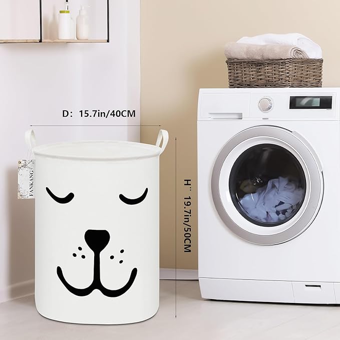 Storage Basket, Nursery Hamper Canvas Laundry Basket Foldable with Waterproof PE Coating Large Storage Baskets for Kids Boys and Girls, Office, Bedroom, Clothes,Toys（dog）
