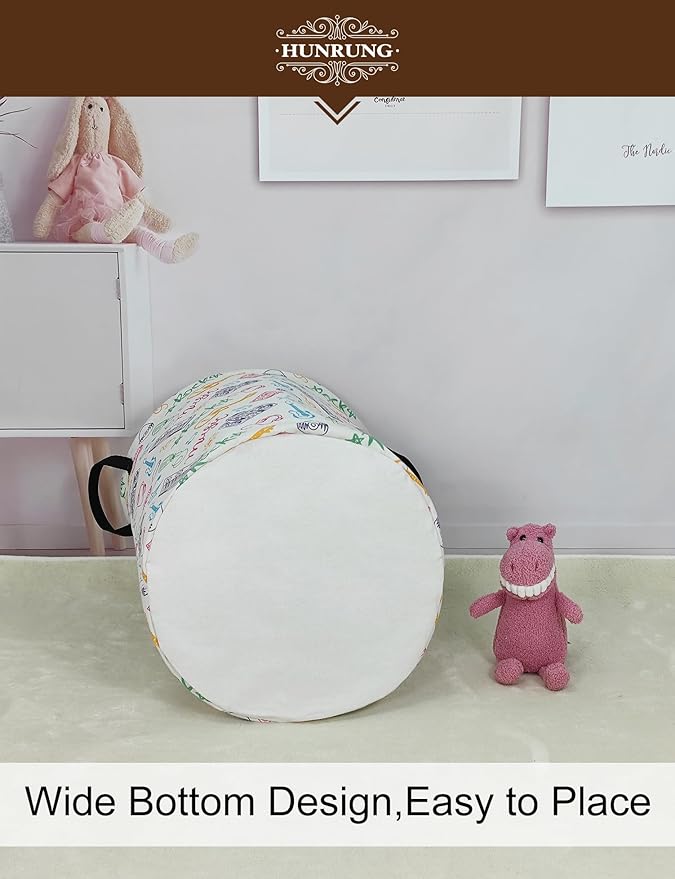 Collapsible Fabric Storage Basket, Waterproof Laundry Hamper with Handles, Round Storage Bin for Clothes Toys, Foldable Organizer for Bedroom Nursery Bathroom(Round-Musical instrument)