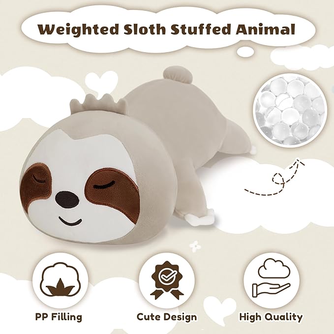 Finebee Weighted Sloth Stuffed Animals, Cute Weighted Sloth Plush, Soft Stuffed Weighted Plushie Pillow Gifts for Kids & Adults (23.6" 3.1Lbs)