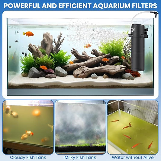 Aquarium Filter for 10-30 Gallon Tank, Submersible Fish Tank Filters with Wave-Maker Oxygenation Circulation, Adjustable Air Flow Filter for Freshwater & Saltwater (8W)
