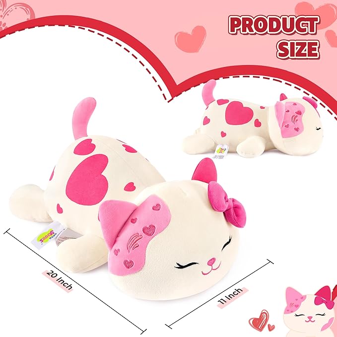 Onsoyours Original Cat Plush with Bowknot Cute 20 inch Kitten Stuffed Animal Soft Pillow Pink Kawaii Kitty Heart Plush Toy Gifts for Kids & Adults (Pink Cat, 20")
