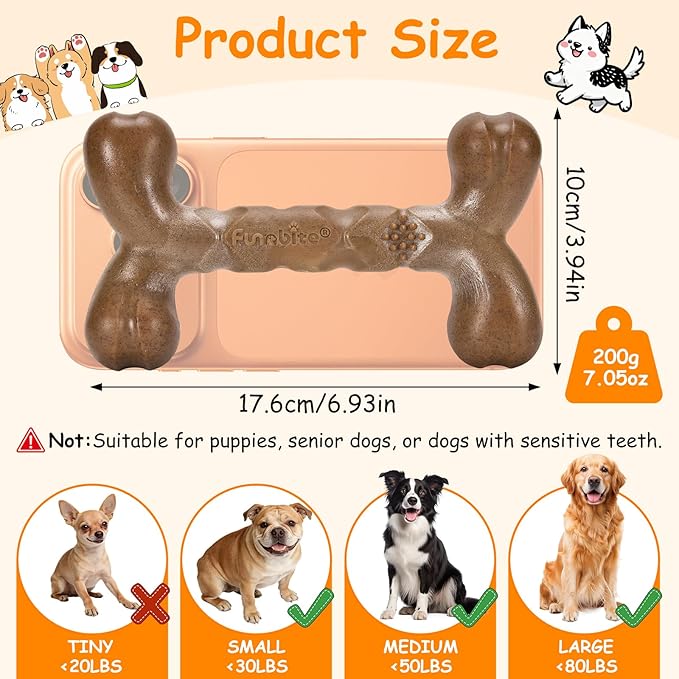 Large Dog Bones for Aggressive Chewers, Bacon Scented & Nylon Bone to Keep Them Busy, Durable Chew Toy for Medium & Large Breeds (25-80 lbs)
