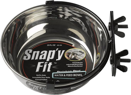 MidWest Homes for Pets Snap'y Fit Stainless Steel Food or Water Bowl, Holds 20 Ounces, Mounts to Wire Crates, No-Tip Design, Rust-Resistant, for Small Dogs and Cats
