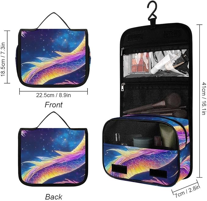 Toiletry Bag Travel Bag with Hanging Hook Cute Galaxy Dragon Travel Organizer for Accessories Full-size Container