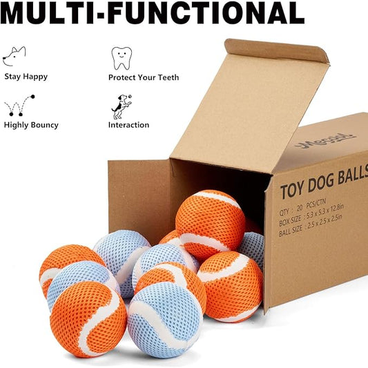 MECOOL 1.57 Inch Small Tennis Balls for Dogs - 20 Pack Durable Mesh Chew & Fetch Balls, Interactive Dog Toy Balls for Small Medium Breed Puppies, Tough Chew Toys,Orange and Blue