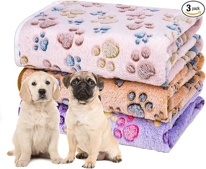 Dono 1 Pack 3 Dog Blankets for Small Dogs, Soft Fluffy Paw Print Pattern Fleece Pet Blanket Warm Sleep Mat, Puppy Kitten Blanket Doggy Mat for Dog Cat Kitten Doggy -23 * 16in (S(23 * 16"), Bone-2)