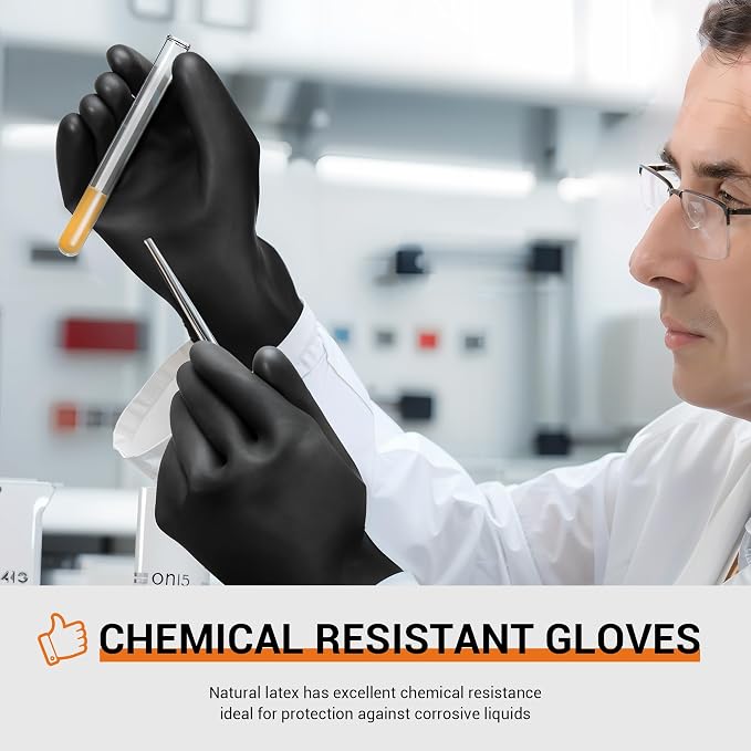 ThxToms Heavy Duty Chemical Resistant Latex Gloves, Waterproof Rubber Gloves, Puncture Resistant, Acid Oil & Alkali Resistant for Industrial Cleaning, Gardening, 14", 1 Pair