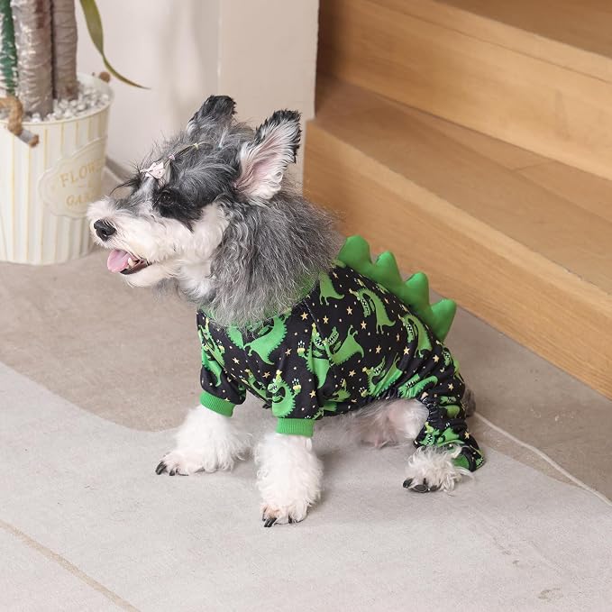 CuteBone Dinosaur Costume Dog Pajamas, Stretchy Spandex Crystal Velvet Sleepwear Coat for Small Dogs, Soft & Warm Pet Outfit Clothes for Cold Weather, Cozy Pullover Design COSP14XS