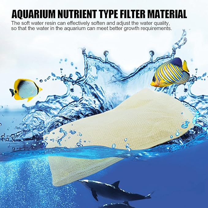 Aquarium Water Softener Resin, 500ML Aquarium Water Hardness Reducer Resin, Water Softener Pillow with Net Bag, Reusable Ion Exchange Filter