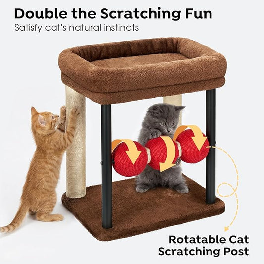 Veehoo Small Cat Tree, Cat Scratching Post with 17"x13" Wide Top Bed, 20.5" Sturdy Cats Tower with Natural Sisal Scratch Posts & Rotatable Balls for Small Spaces, Kittens