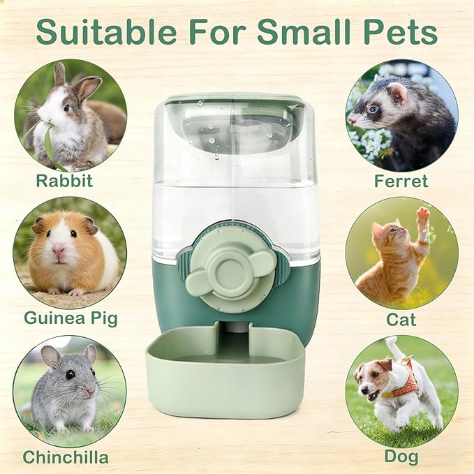 35oz Rabbit Water Bottle, Pet Hanging Automatic Water Dispenser for Small Animal Ferret Guinea Pig Chinchilla Dog Cat (Cage Grid Spacing 1.2''-2.1'') (Green)
