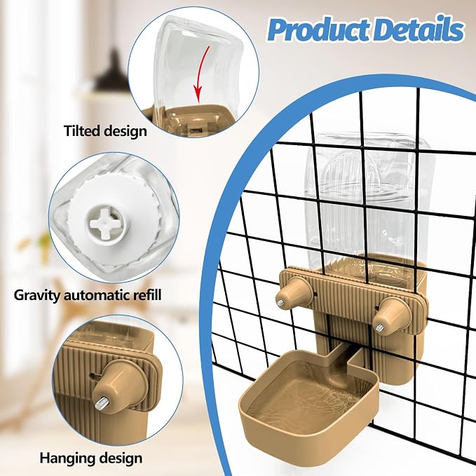 50 oz Rabbit Water Dispenser Hanging Gravity Bunny Water Bottle for Cage Automatic Small Animal Water Bottle for Ferret Guinea Pig Chinchilla Cat Puppy (Brown)
