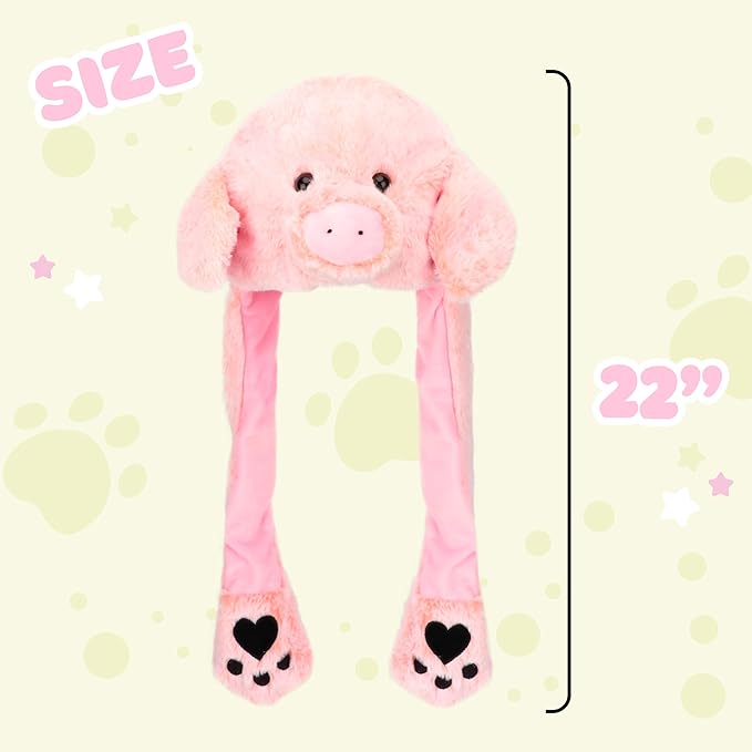 Bubblepompom Animal Hat with Ears Moving Jumping Pop Up Beating Hat Plush Holiday Cosplay Dress Up Funny Gift for Kids