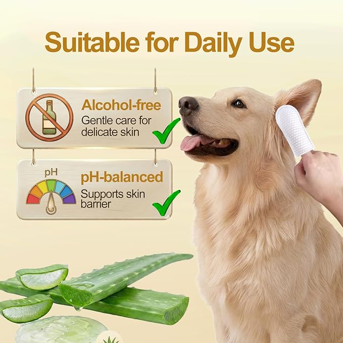 Extra Large Dog Ear Finger Wipes,Gently Remove Ear Wax & Dirt,Relieve Ear Itching. All Natural Ingredients Dog Ear Wipes.Safe & Gentle Ear Wipes for Dog & Cat - 50 Count Blue