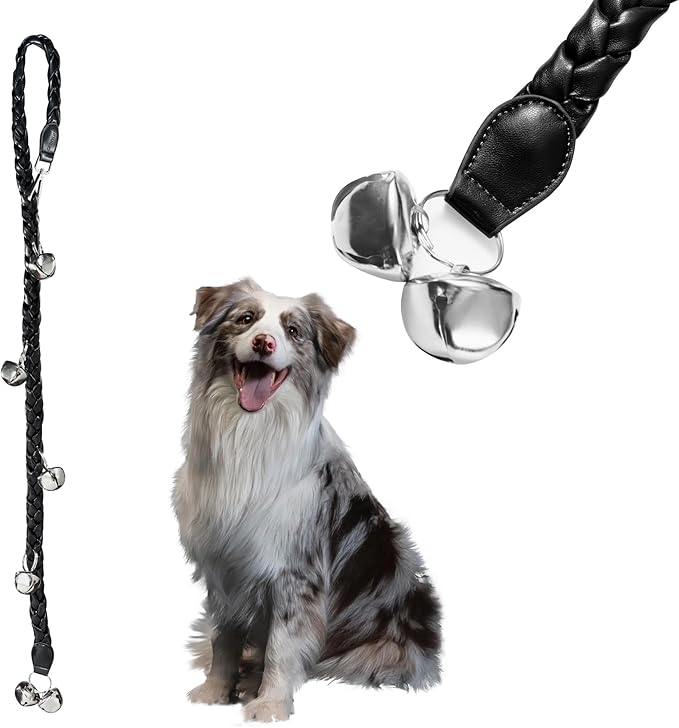 Dog Bells to Go Outside & Puppy Potty Training. Adjustable Dog Door Bell Ring to Go Potty. Handmade with Premium PU Leather. Twisted Style. (Black)