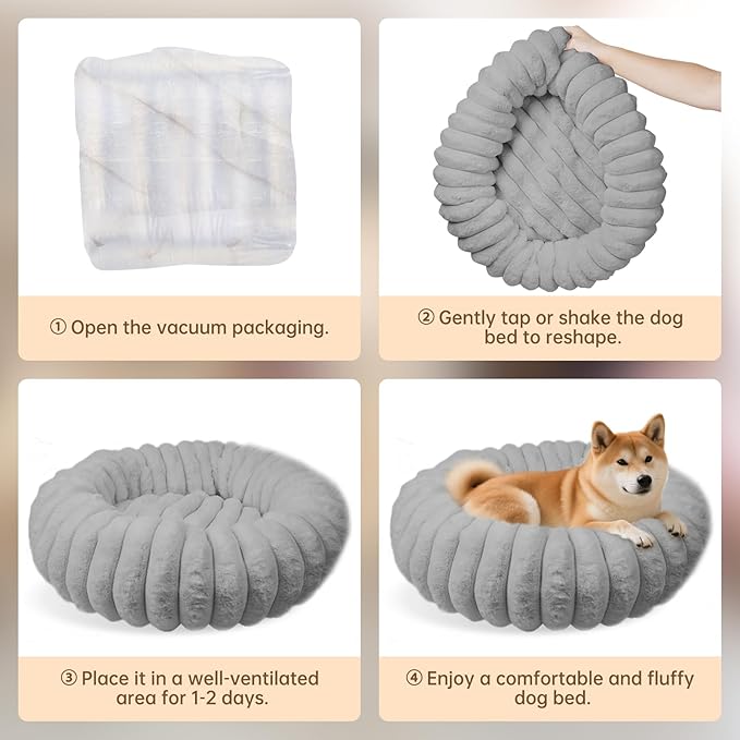 Donut Dog and Cat Bed, Luxurious Comfortable Faux Rabbit Fur Pet Beds, Round Anti-Anxiety Calming Puppy Kitten Bed with Anti-Slip Bottom for Small Medium Dogs & Cats(35", Brown)