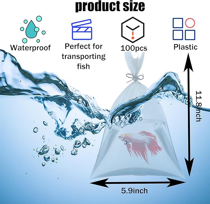 Aogigigio Fish Bags - 100pcs Clear Shipping Bags for Live Fish, 6"X12", Leak Proof, 2 Mil Thick