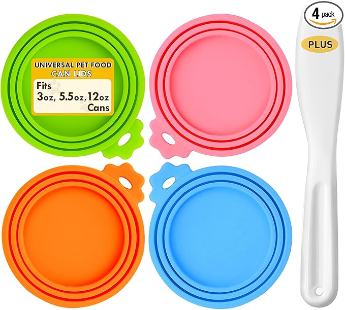 Lydia's Deal 4 Pack Universal Pet Food Can Covers, Silicone Lids for Dog and Cat Cans, Fit Most Standard Sizes (Multicolor)